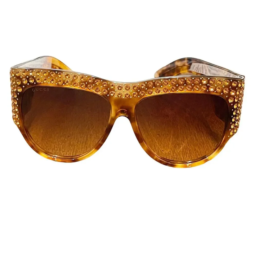 GUCCI AUTHENTIC HOLLYWOOD FOREVER 0144 Brown Gold Crystal Sunglasses GG0144S 003 - Picture 9 of 11